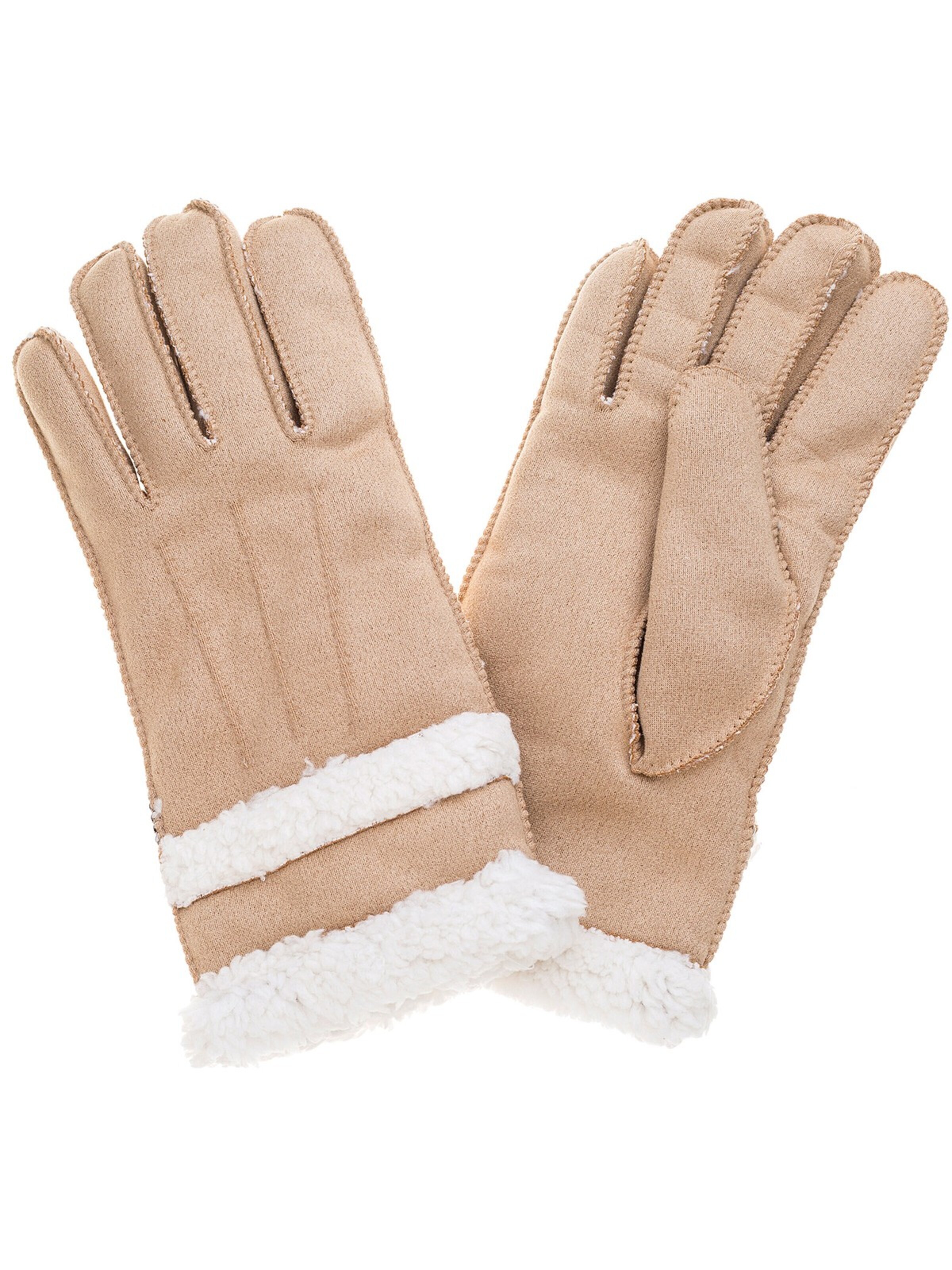 styleBREAKER Fingerhandschuhe 'Handschuhe Wildleder Optik mit Teddyfleece'‌‌‌‌‌‌‌‌‌‌ in Beige