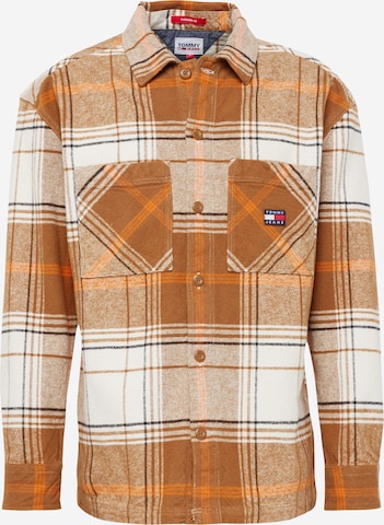 Tommy Jeans Button Up Shirt in Brown: front