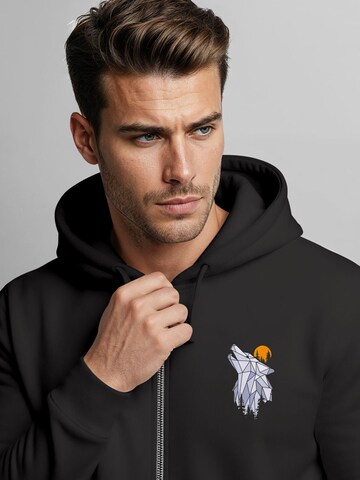 Neverless Zip-Up Hoodie 'Polygon Wolf' in Black