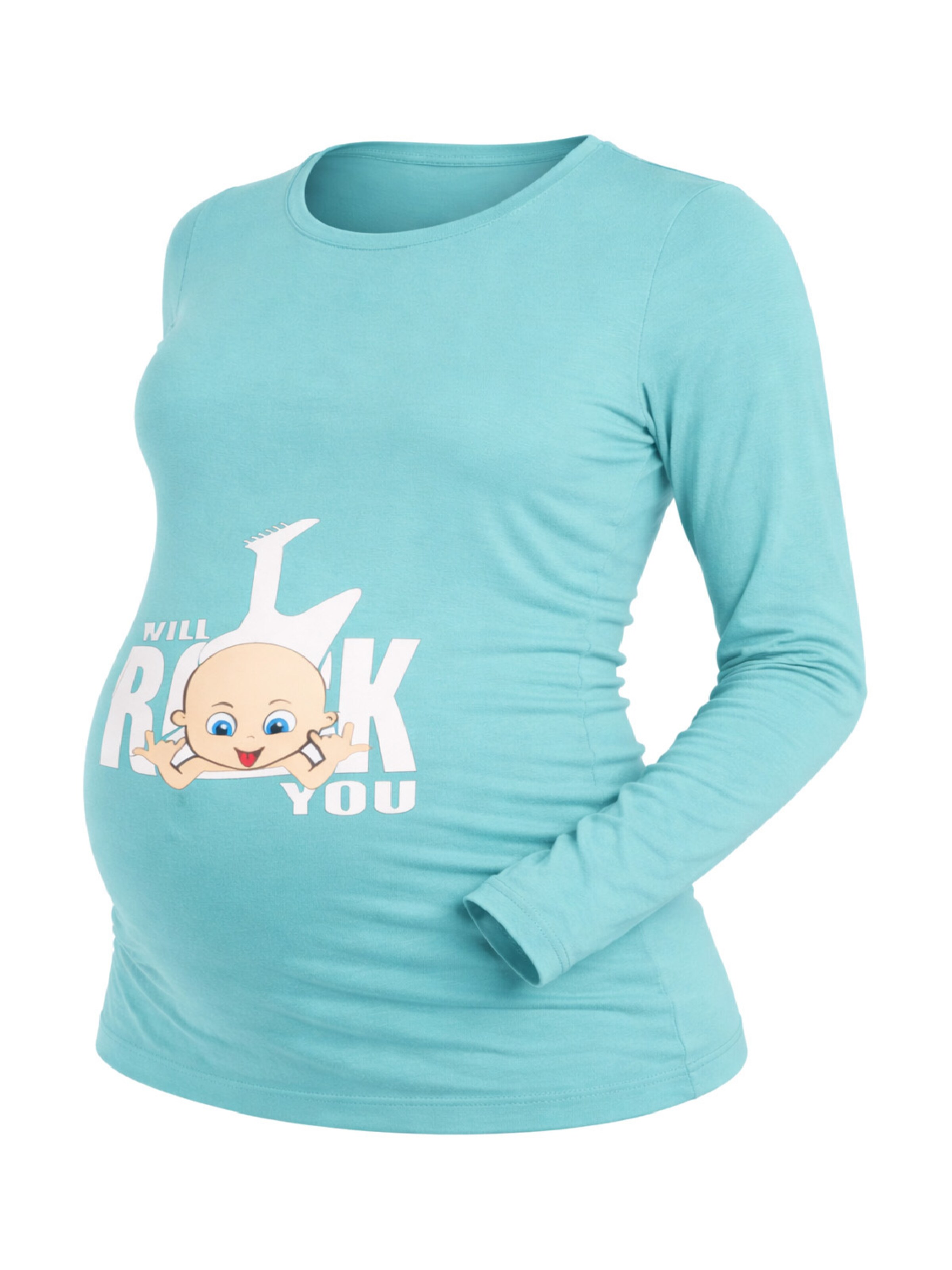 M.M.C. Shirt 'I Will Rock You Umstandslangarmshirt'‌‌‌‌‌‌‌ in Blau: Vorderseite