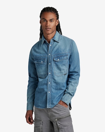 G-Star RAW Regular fit Button Up Shirt in Blue: front