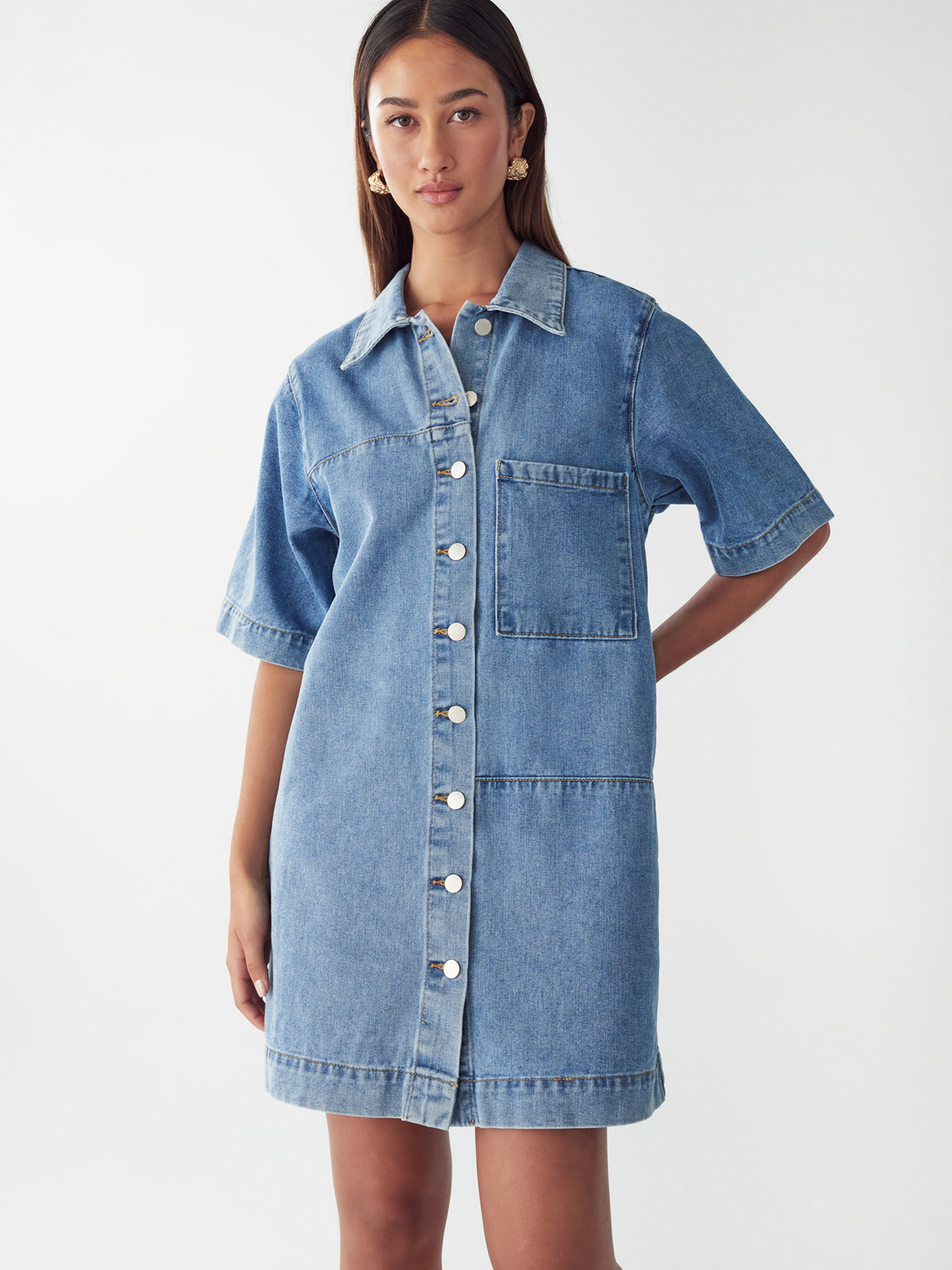 St MRLO Blousejurk 'DENIM SHIRT DRESS' in Blauw: voorkant