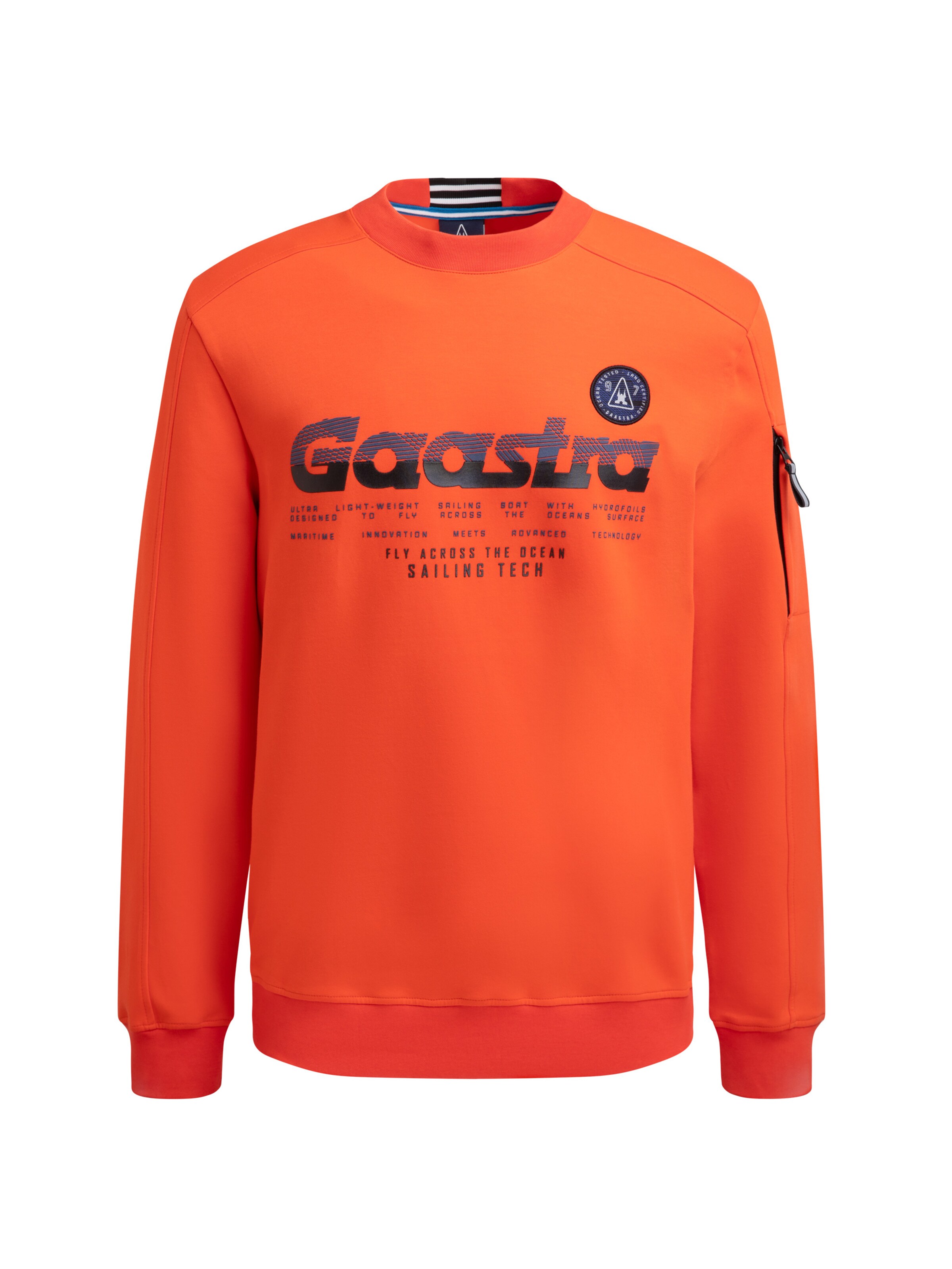Gaastra Sweatshirt Interlock mit Artwork und Ärmeltasche in Orange: Vorderseite