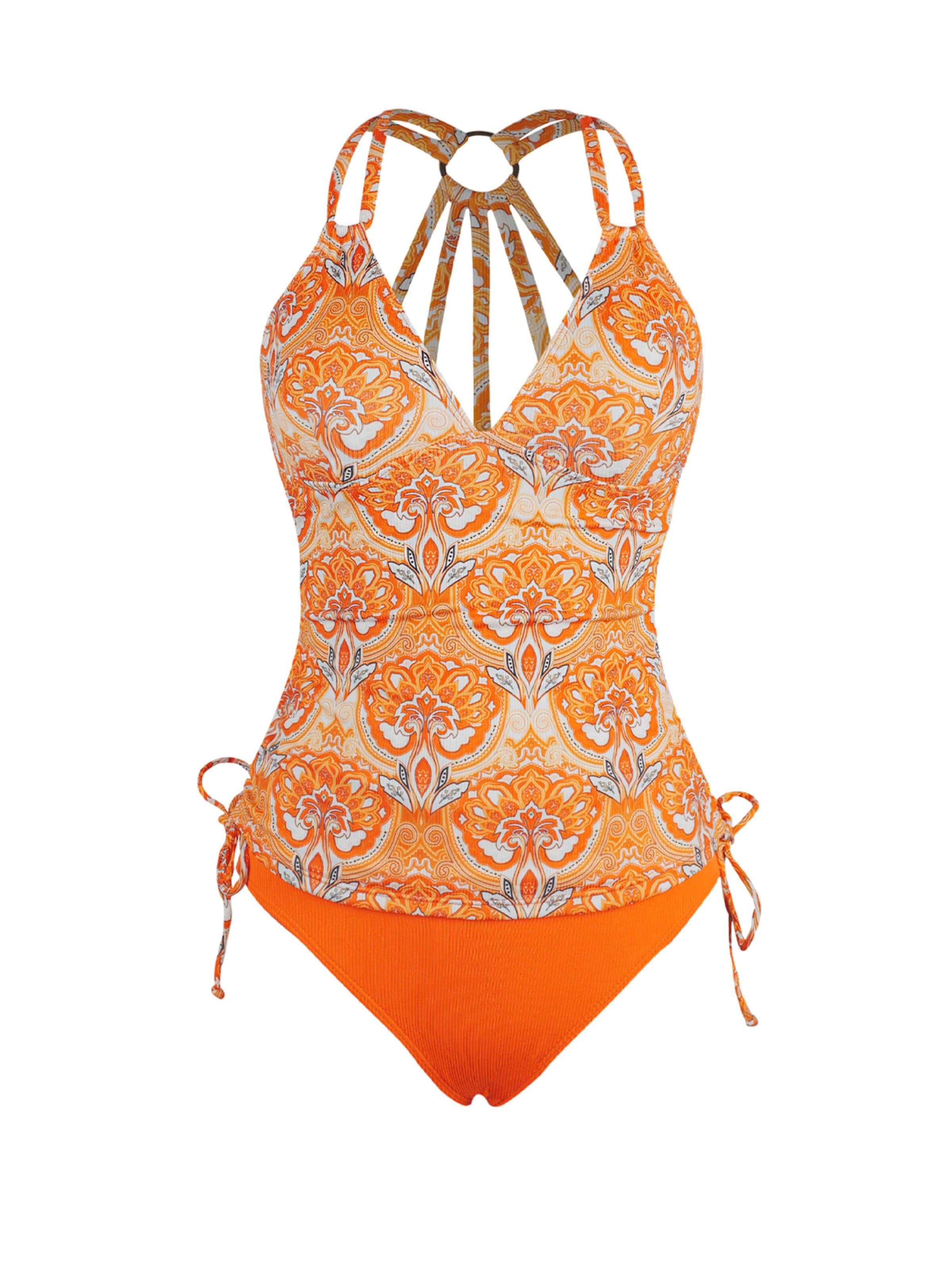 Cupshe Tankini 'Floral Print' in Orange: front