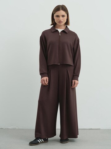 C&City Wide leg Pleat-Front Pants in Brown
