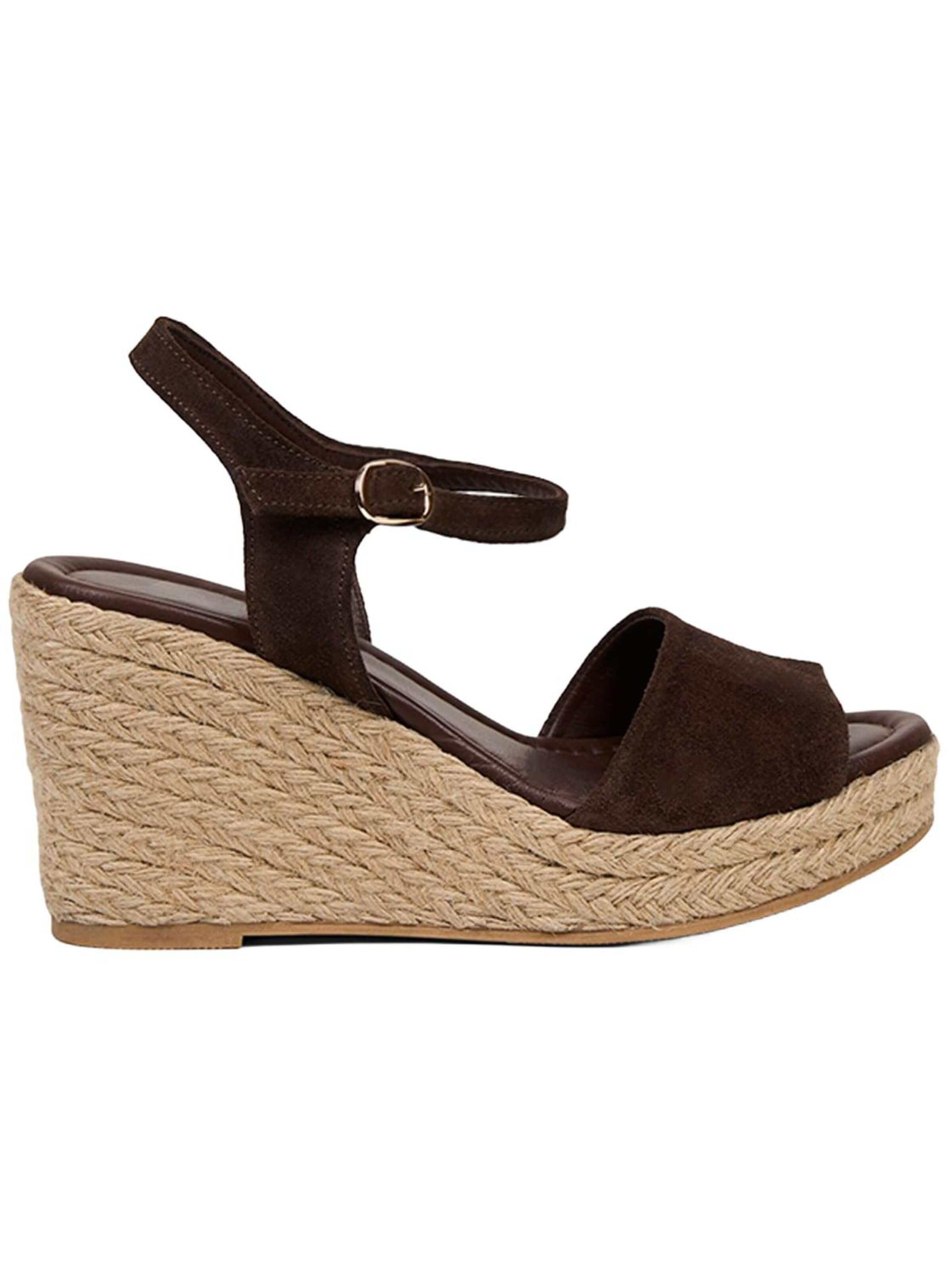 Sandales à lanières 'DESA Damen-Sandalen mit Keilabsatz und einem Riemen aus Wildleder' Desa en marron : devant