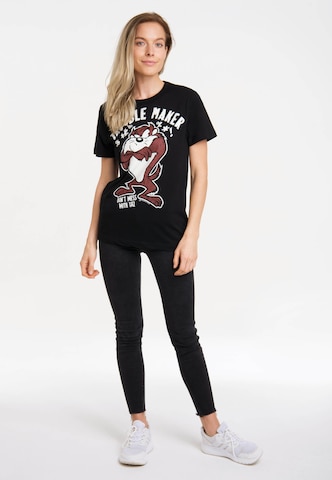 LOGOSHIRT Shirt 'Looney Tunes - Taz, Trouble Maker' in Black