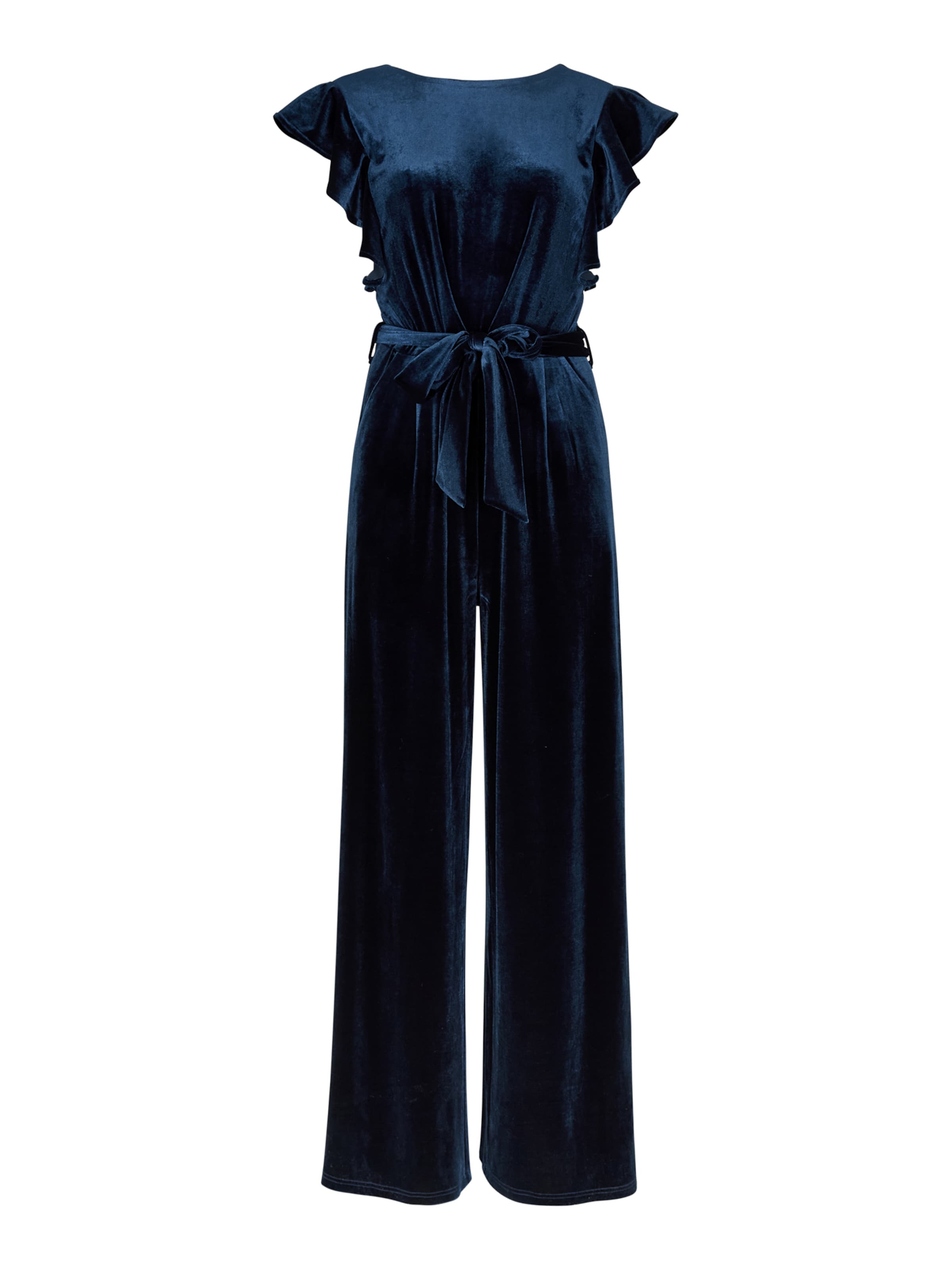 Apricot Wide Leg Velvet Ruffle Jumpsuit ' ' in Blau: Vorderseite