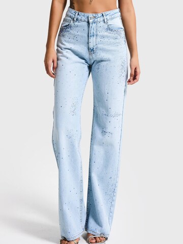 IT'S BASIC Regular Jeans 'RHINESTONE STRAIGHT MID RISE JEANS' in Blauw