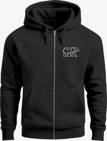 Neverless Zip-Up Hoodie 'Bär Lineart Polygon' in Black: front