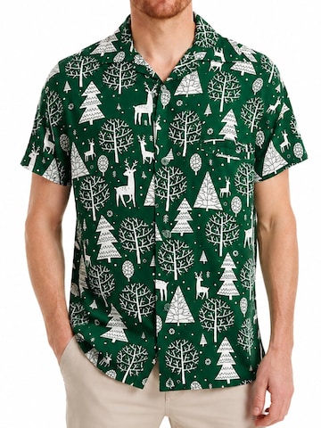 Coupe regular Chemise 'Christmas Reindeer Allover' King Kameha en vert