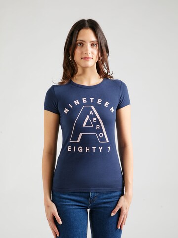 AÉROPOSTALE T-shirt 'NINETEEN EIGHTY 7' i blå: framsida