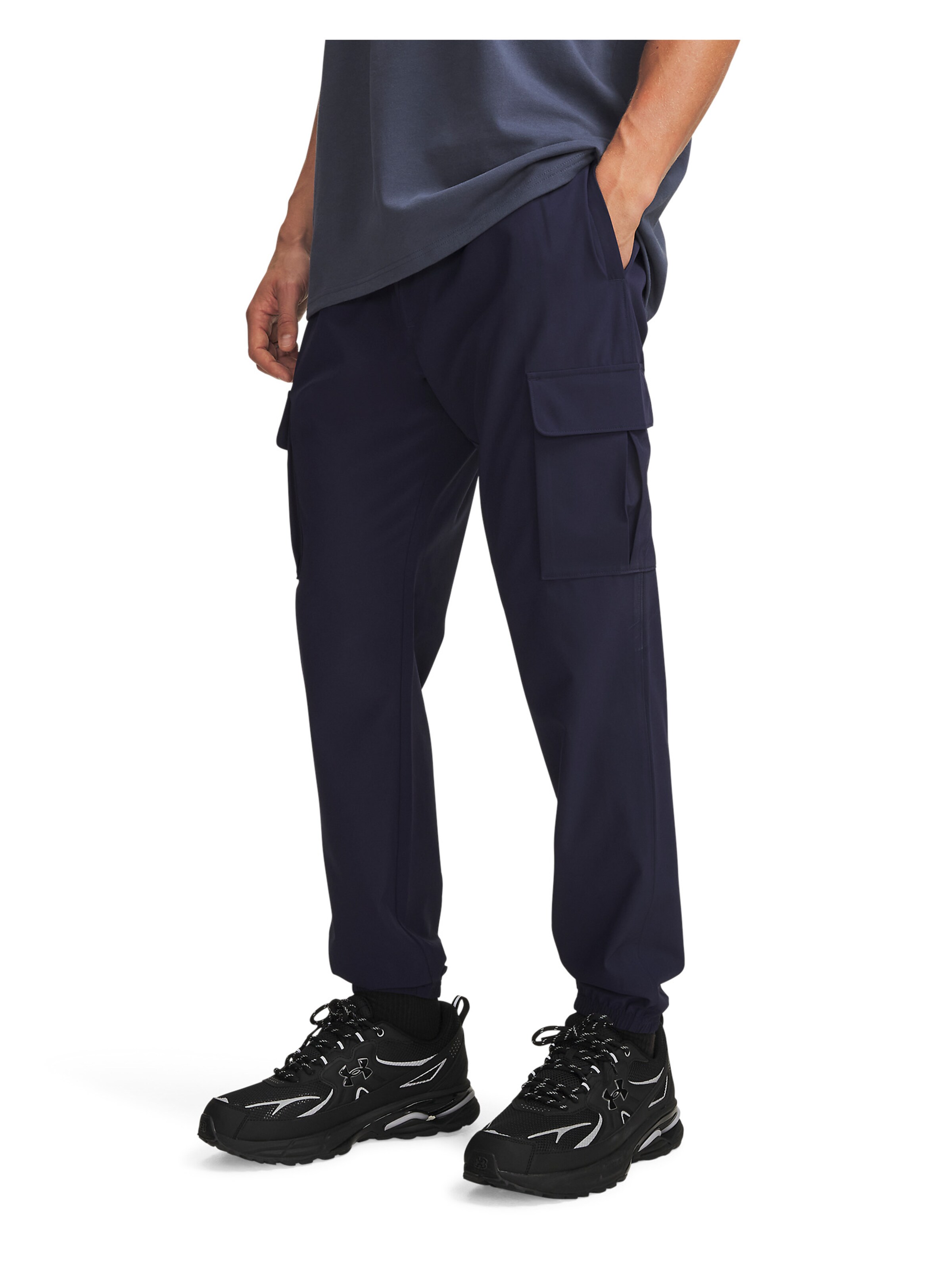 UNDER ARMOUR Tapered Sportbroek 'Vibe' in Blauw: voorkant