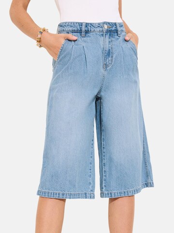 Friends Like These Wide Leg Jeans med lægfolder i blå: forside