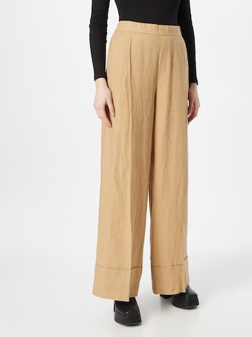 UNITED COLORS OF BENETTON Wide leg Pleated Pants in Beige: front