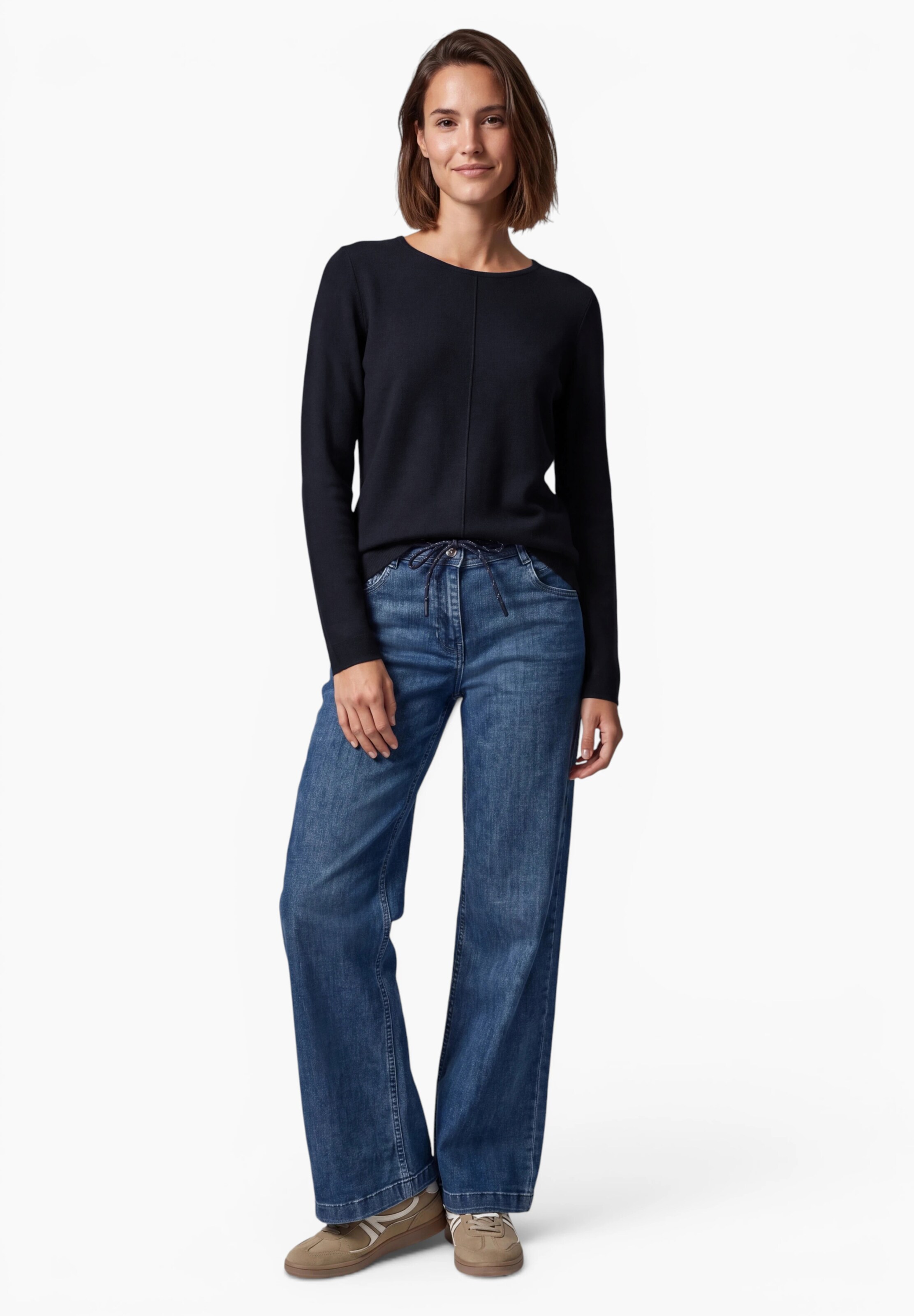 CECIL Langarm Pullover mit Rundhals und Struktur in Blau