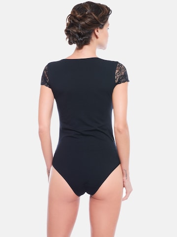 Evoni Bodysuit 'Kurzarmbody mit Spitzenärmeln' in Black