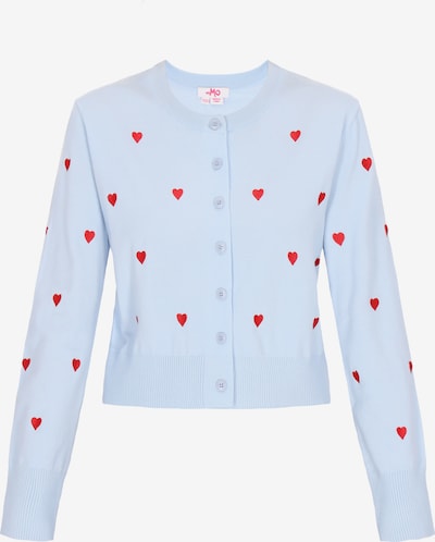 Kardiganas iš MYMO, spalva – šviesiai mėlyna / raudona, Prekių apžvalga