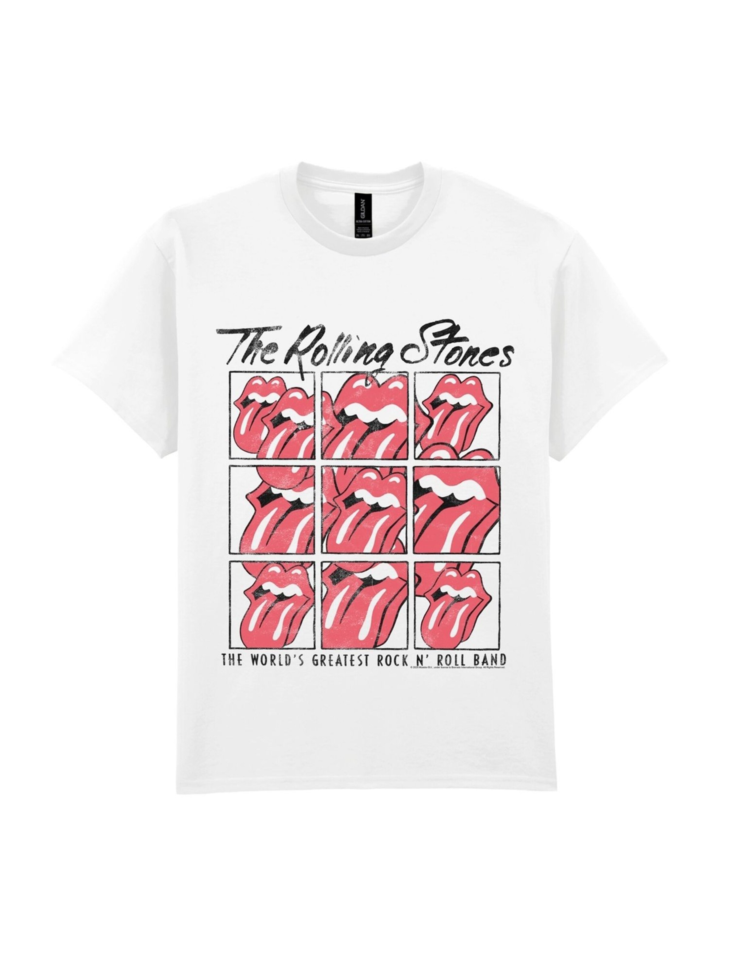 Maglietta 'Rolling Stones Greatest Rock and Roll band' di THE ROLLING STONES in bianco: frontale