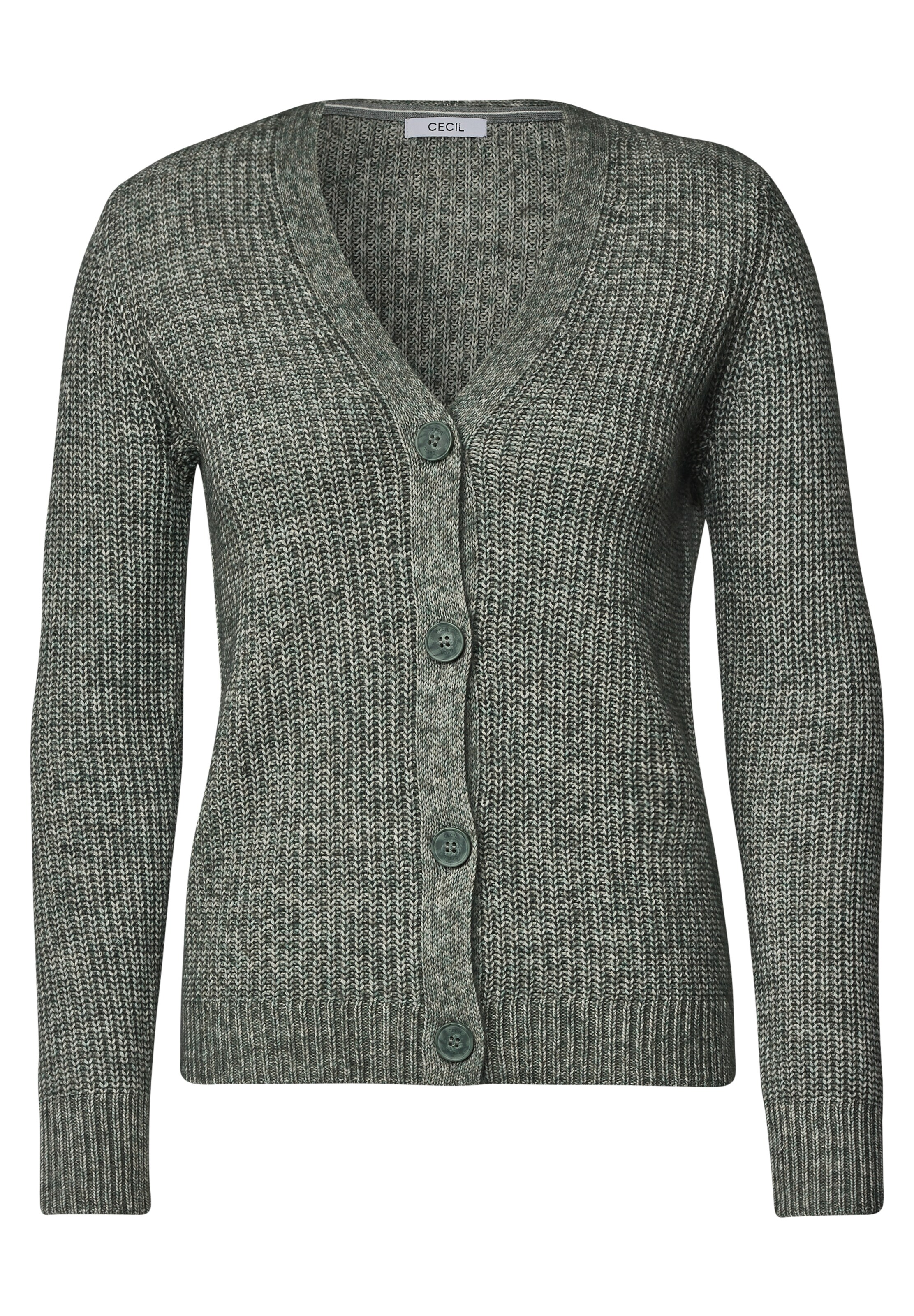CECIL Chunky Cardigan mit V-Neck und Melange-Optik in Grün: Vorderseite