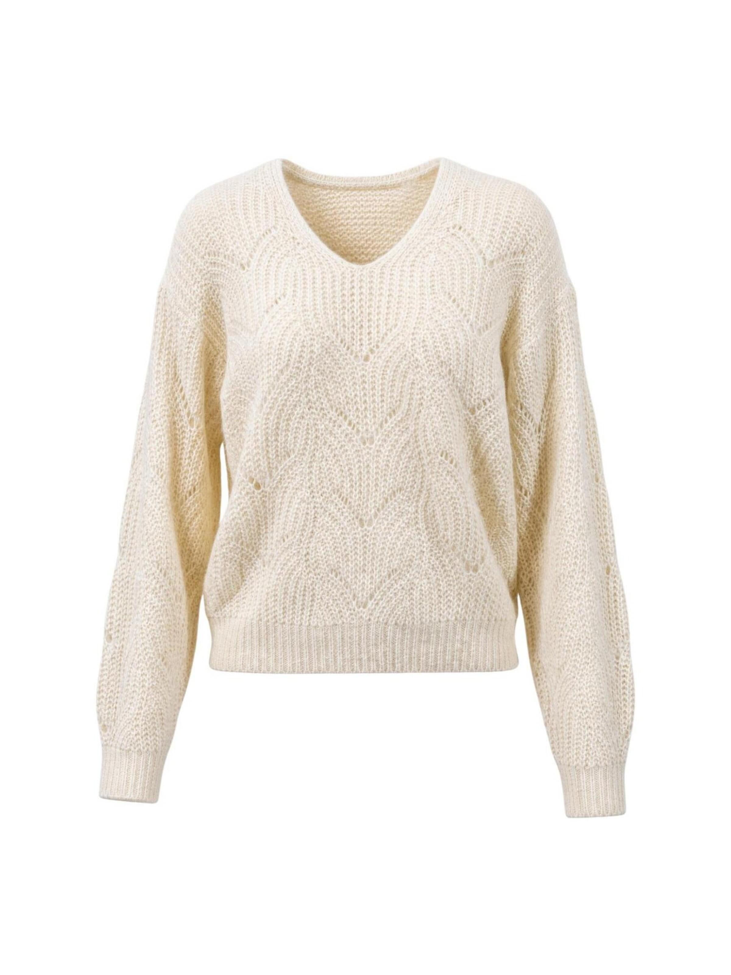 Pullover 'JDYBADUT L/S V-NECK STRUC GLITT PULL KNT 15302387' di JDY in beige