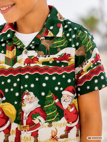 King Kameha Regular fit Button up shirt 'Christmas Border Print' in Green