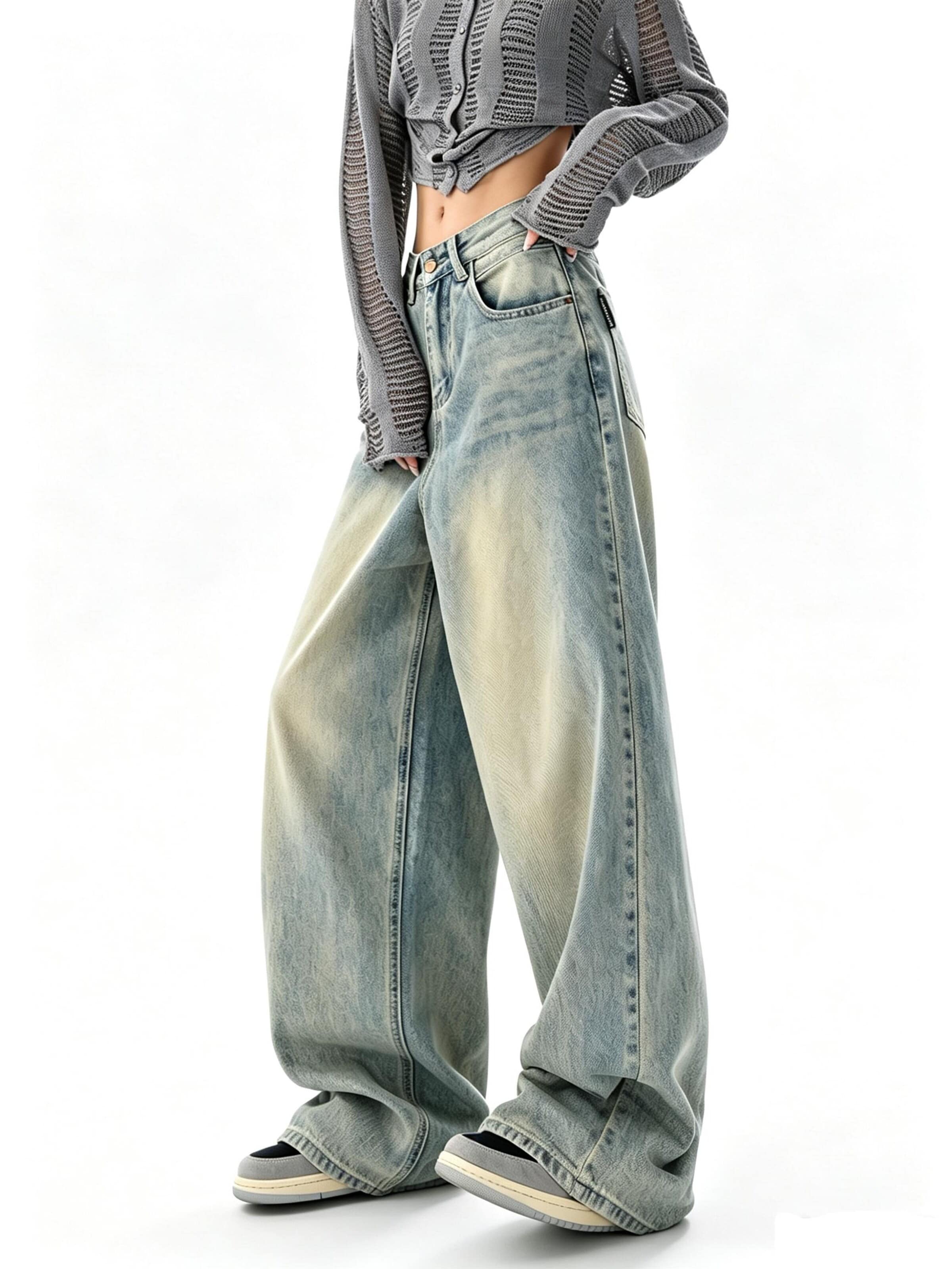 KoJooin Normalny krój Jeansy 'Damen Oversize Baggy Wide Leg Jeans Verwaschener Used Waschlook Trendige Loose Fit Denim Hose' w kolorze niebieski