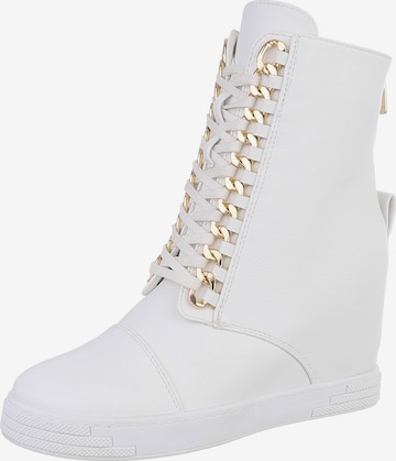 Ital-Design Schnürstiefelette in Weiß: Vorderseite