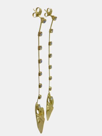 Gloria Mago - Pendientes 'Long gold flower pendant crystal chain, Sw white opal' en oro