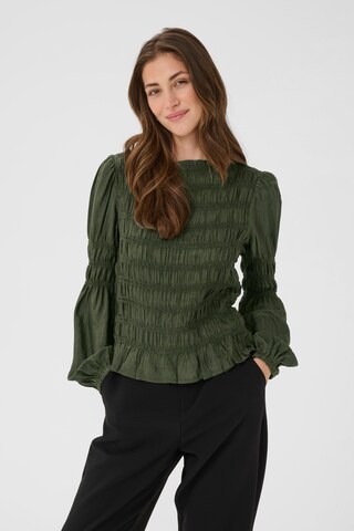 Cream Blouse 'Henva' in Groen: voorkant