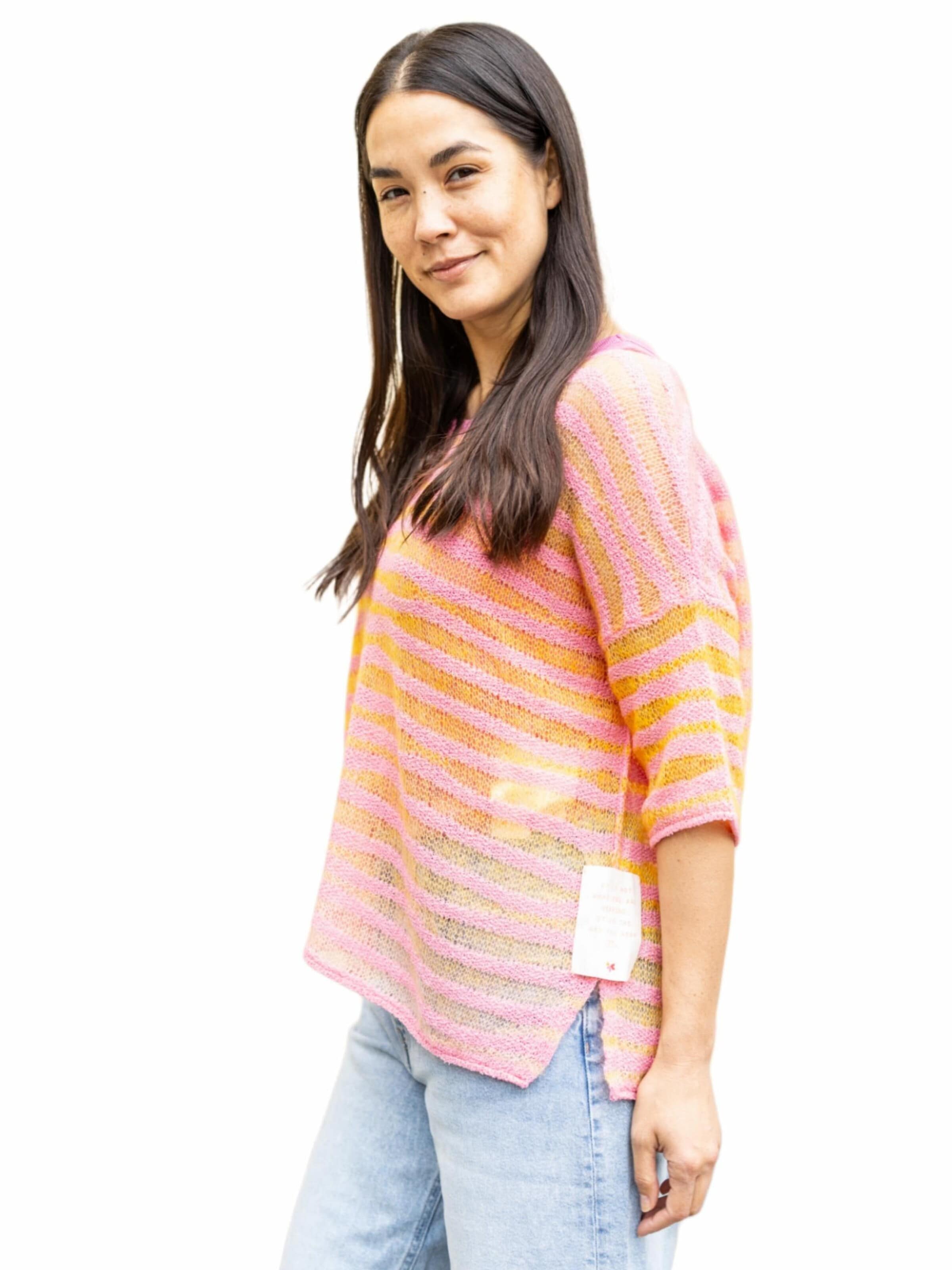 Pull-over 'Oversize Strickpullover Mohair Baumwollmix gestreift - DanaC' LIKS. Munich en rose : devant