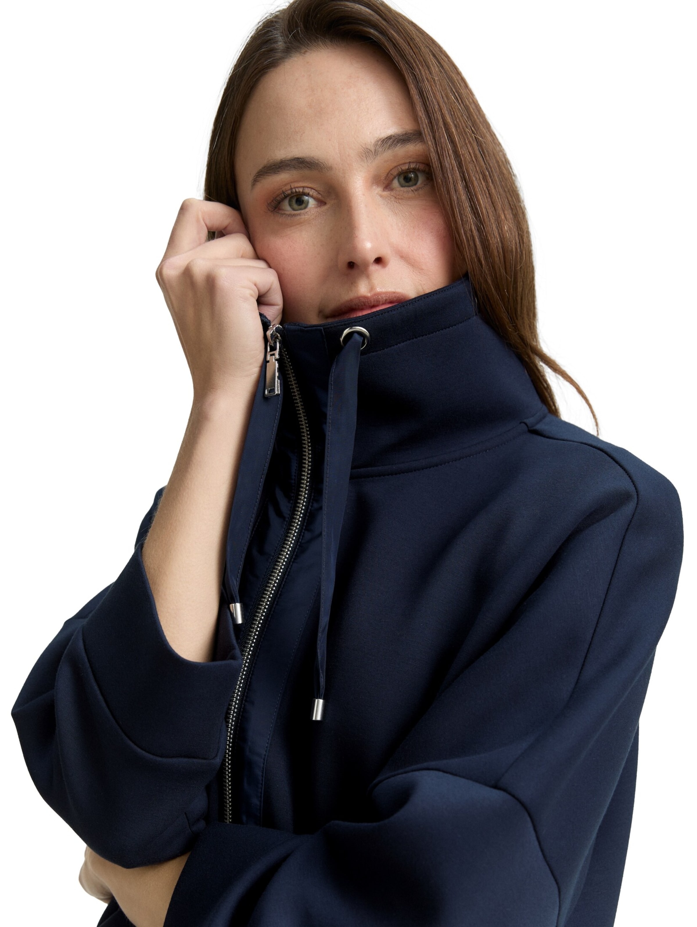 TOM TAILOR Boxy Fit  Scuba Sweatjacke in Blau