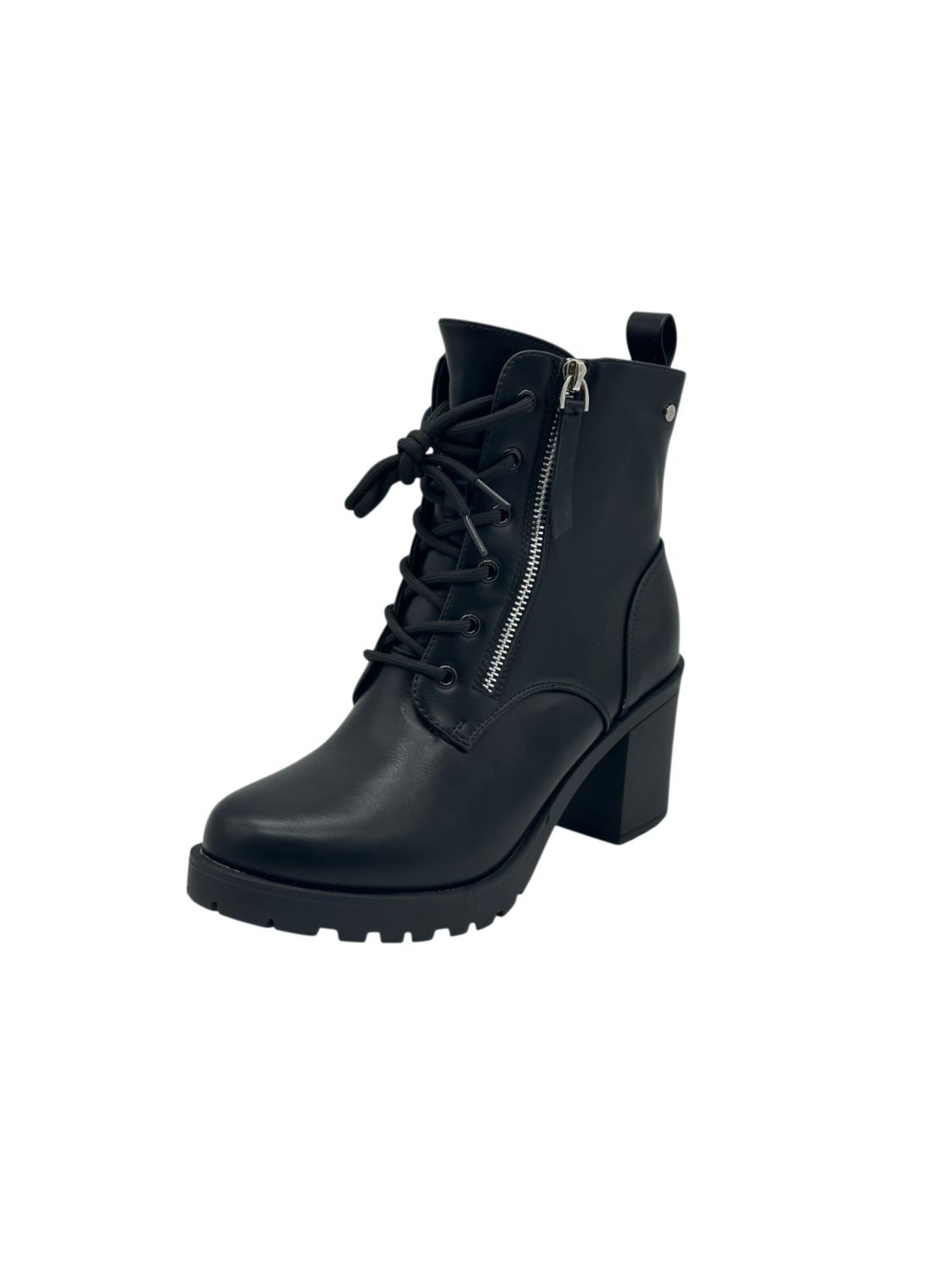 Nowaland Lace-Up Ankle Boots 'Damen Schnürstiefeletten mit Blockabsatz' in Black: front