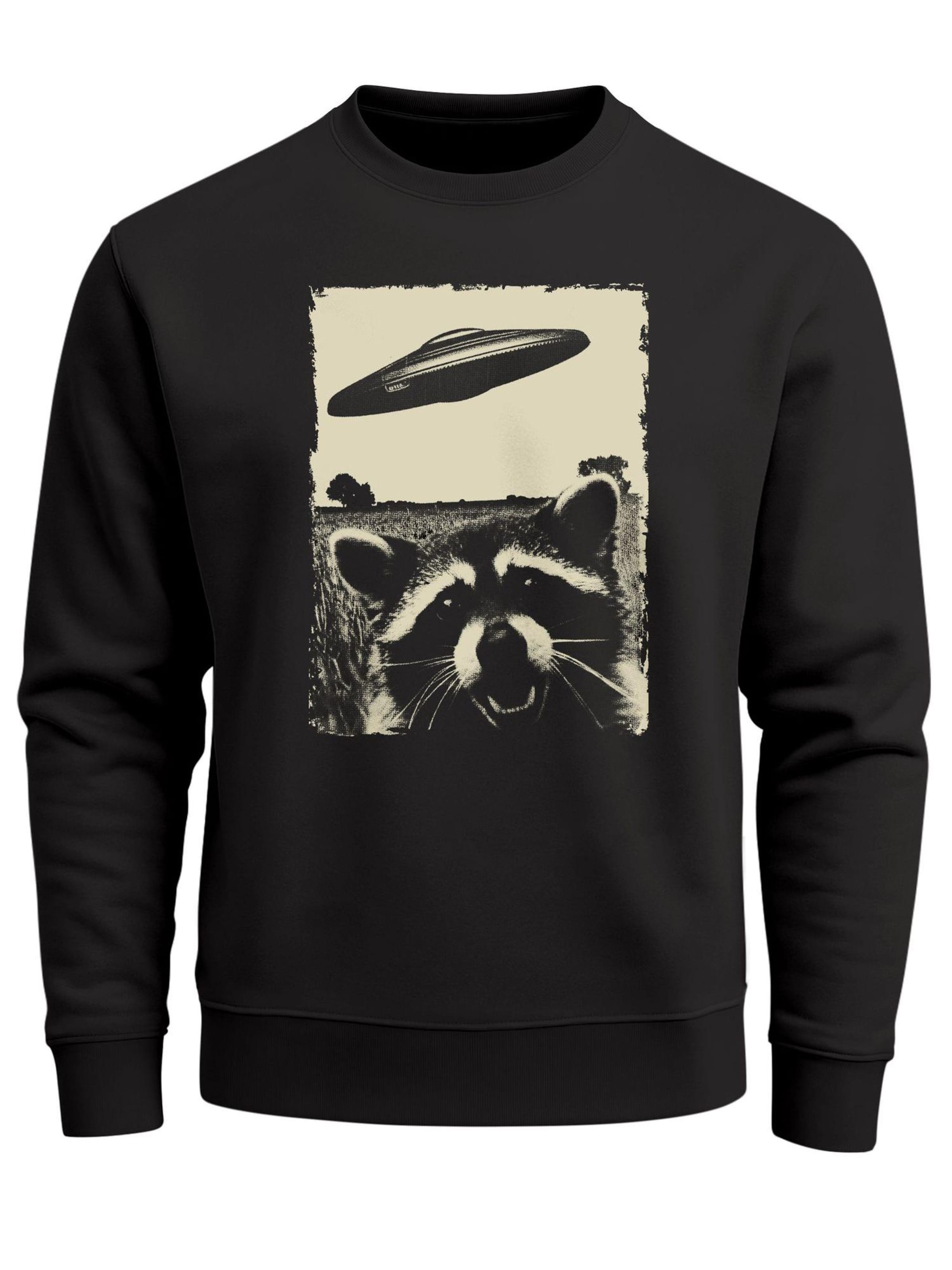 Neverless Sweatshirt 'Ufo Waschbär' in Black: front