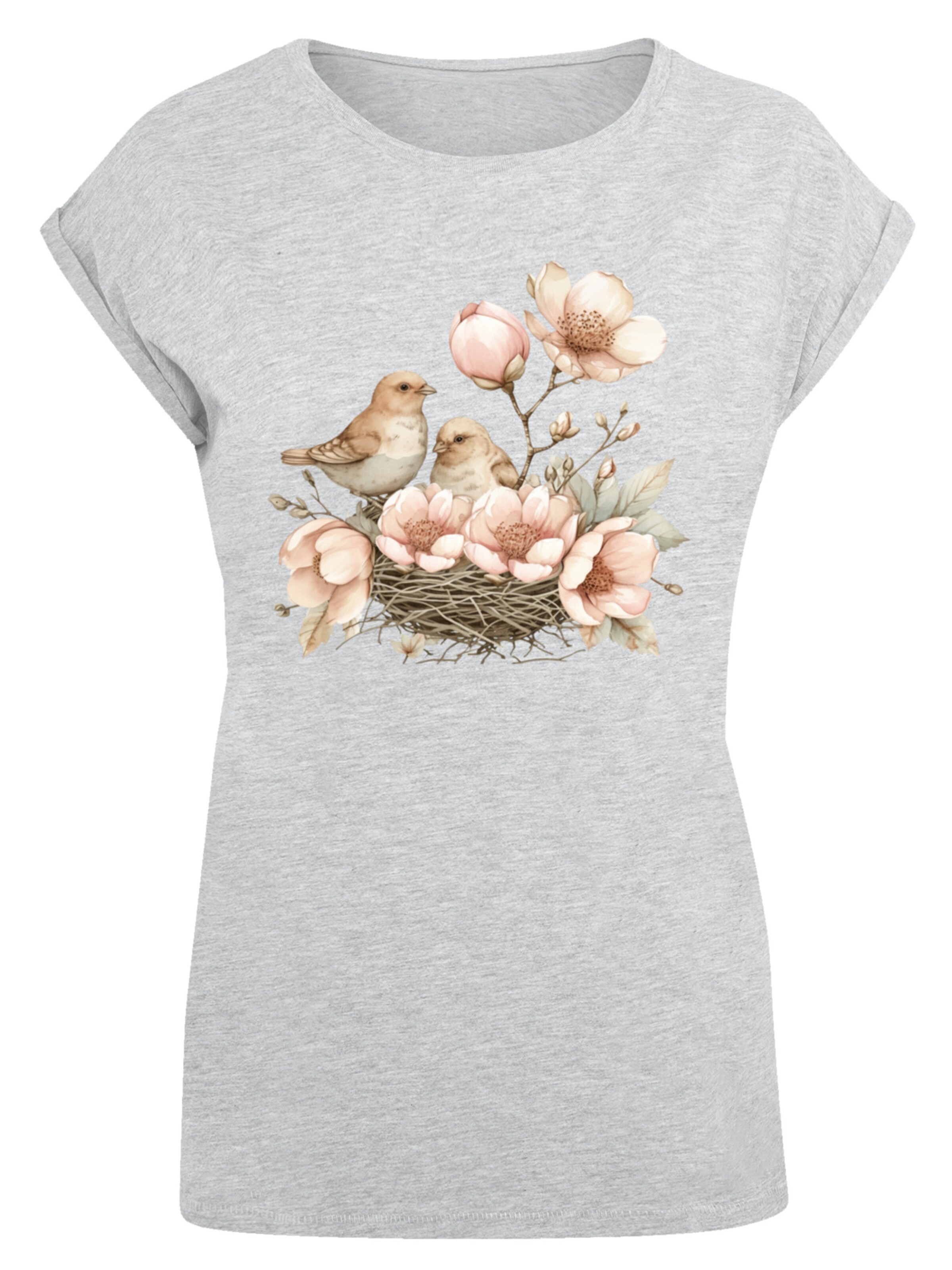T-shirt 'Vogelnest Blumen' F4NT4STIC en gris : devant