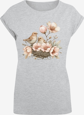 T-shirt 'Vogelnest Blumen' F4NT4STIC en gris : devant