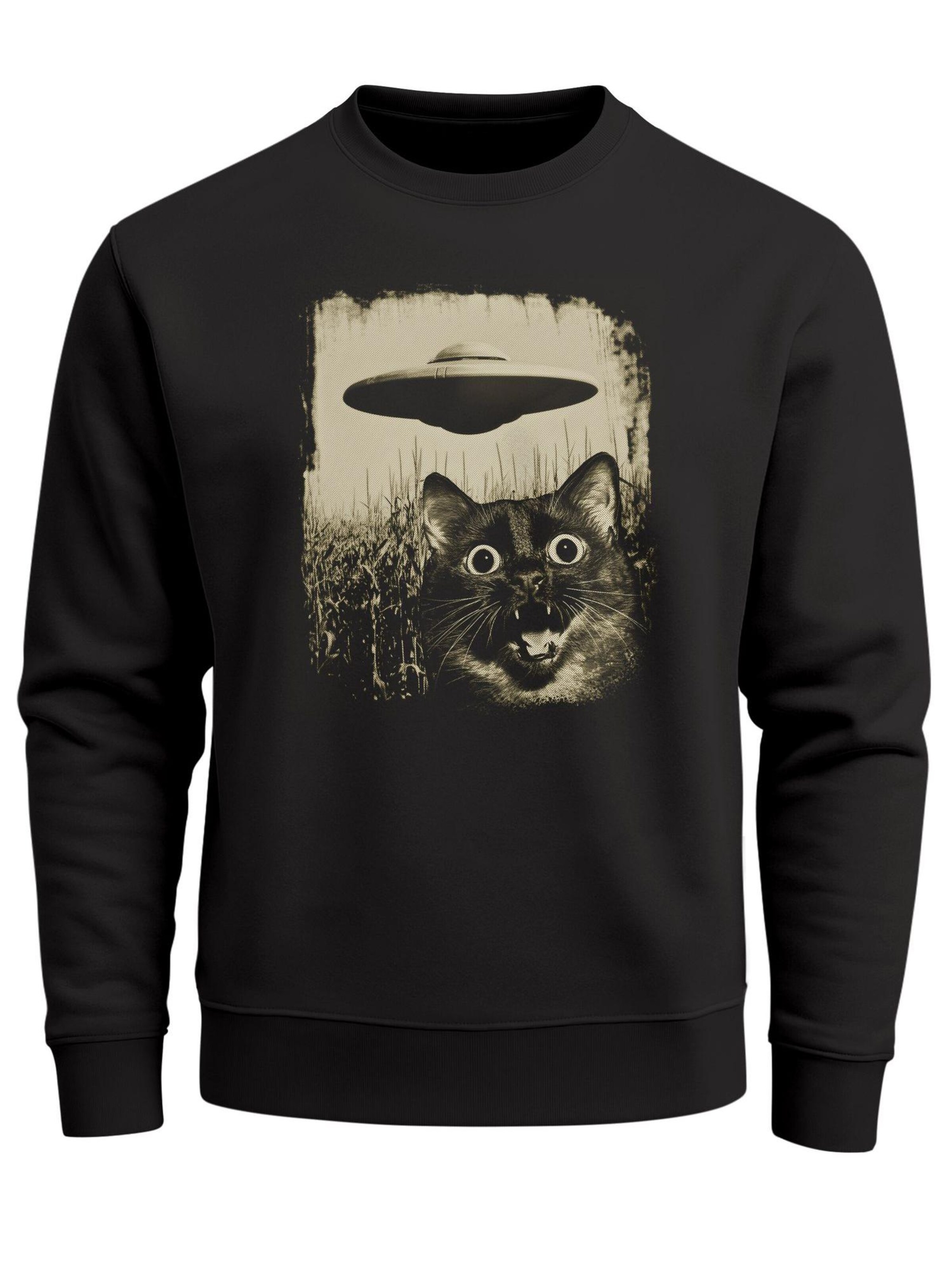 Neverless Sweatshirt 'Katze Alien Ufo' in Black: front