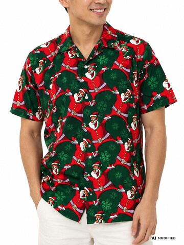 King Kameha Regular fit Overhemd 'Christmas Laughing Santa' in Groen