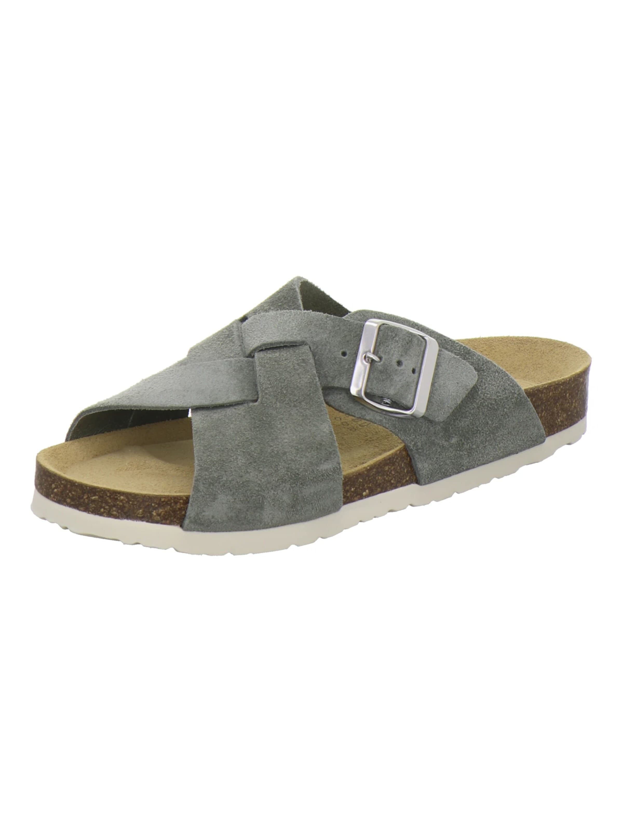 AFS-Schuhe - Zapatos abiertos 'Pantoletten Damen Kreuzbandage olive' en verde: frente