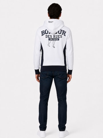 Boxeur des Rues Sweatshirt 'Herren Hoodie Fitted Boxeur des Rues mit Reißverschluss und Kapuze, Weiß mit Marineblau, Baumwolle' in White