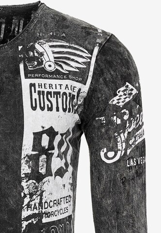 Rusty Neal Langarmshirt mit plakativem Front & Back Print in Grau
