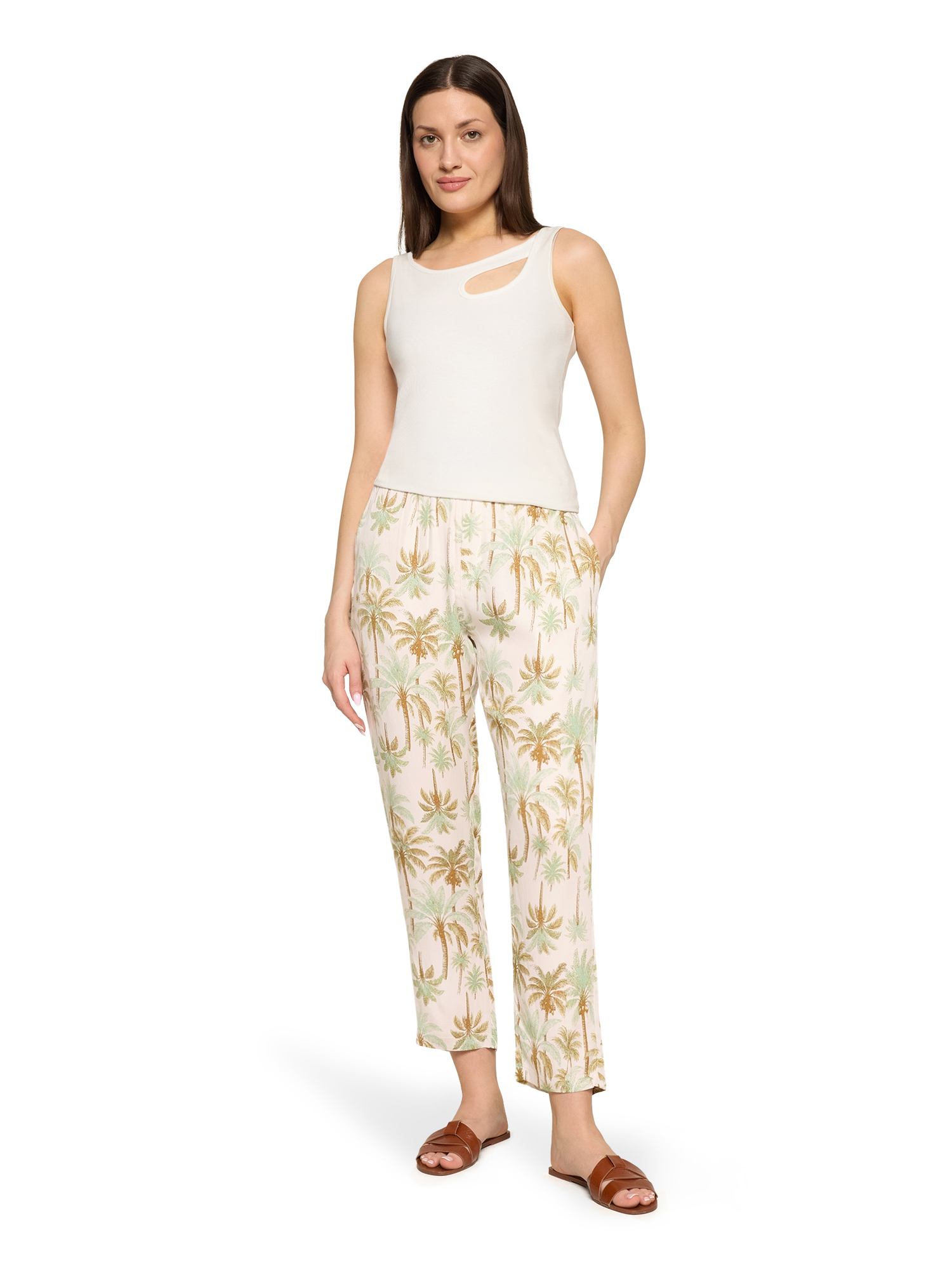 Cartoon Loosefit Casual-Hose mit Gummizug in Beige