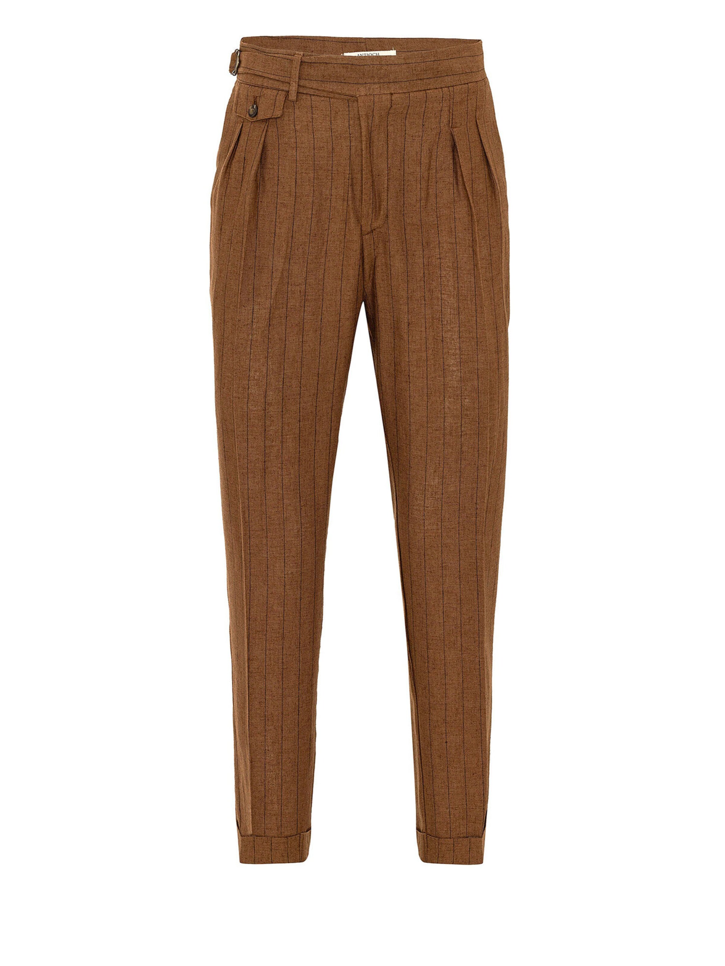 Antioch Slimfit Kalhoty se sklady v pase – hnědá: přední strana