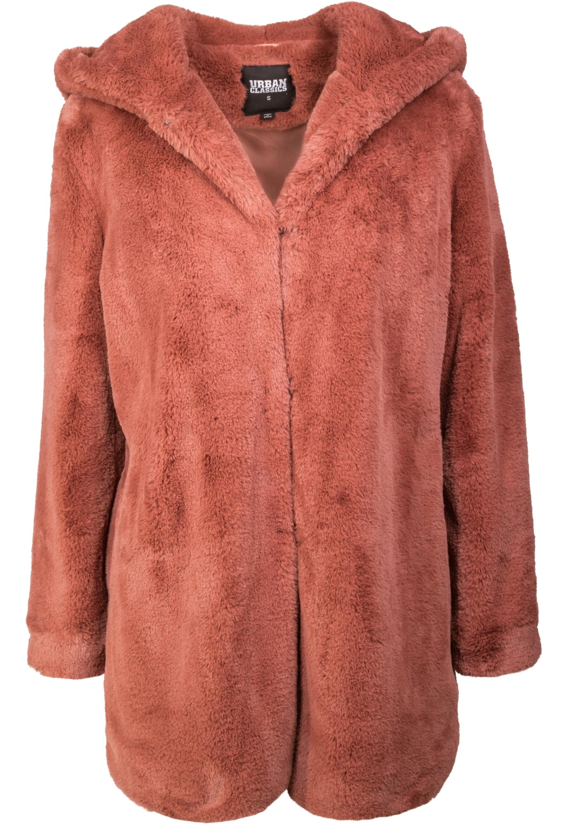Urban Classics Between-seasons coat ' Ladies Hooded Teddy Coat ' in Pink: front