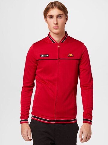 ELLESSE Athletic Zip-Up Hoodie 'Tommie' in Red: front