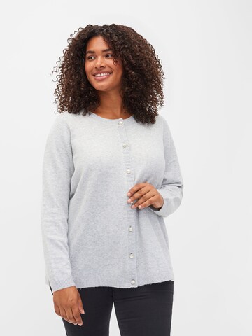 Zizzi Knit cardigan 'CASUNNY' in Grey: front