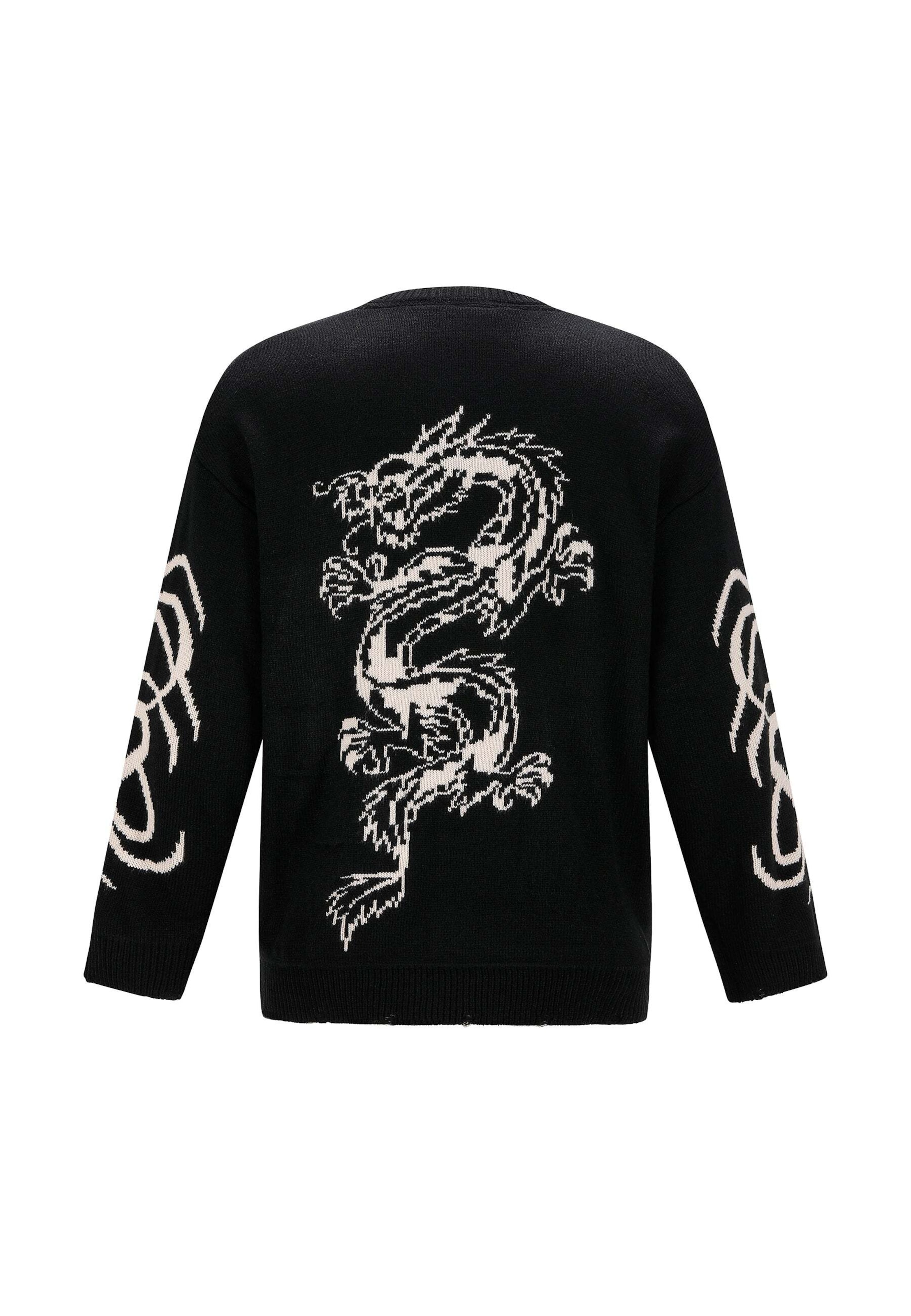 Ed Hardy Neulepaita 'Intarsien Tattoo Drache' värissä musta
