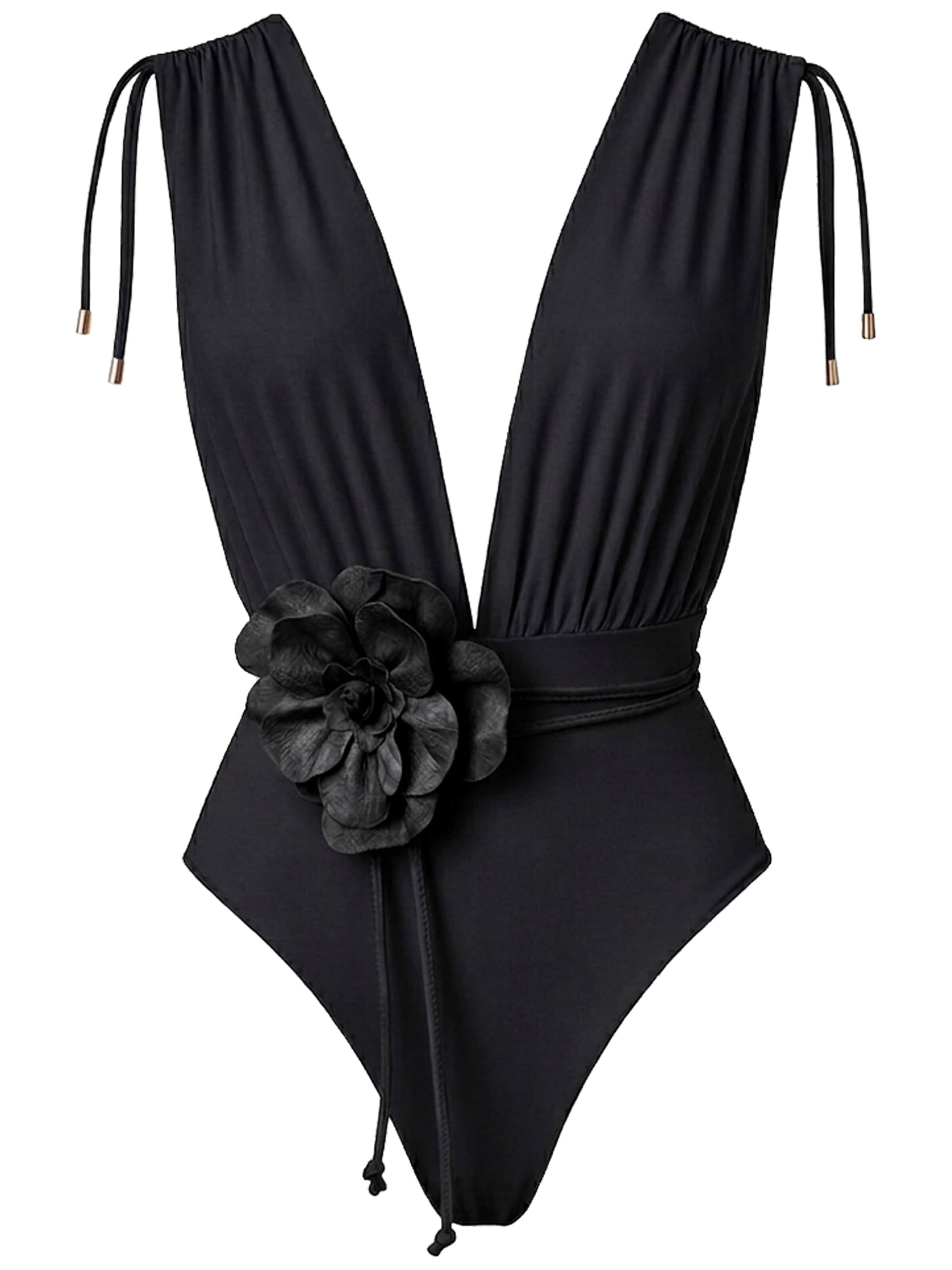 SEA ME SWIM High neck Swimsuit 'CAYMAN FLORAL 01' in Black: front