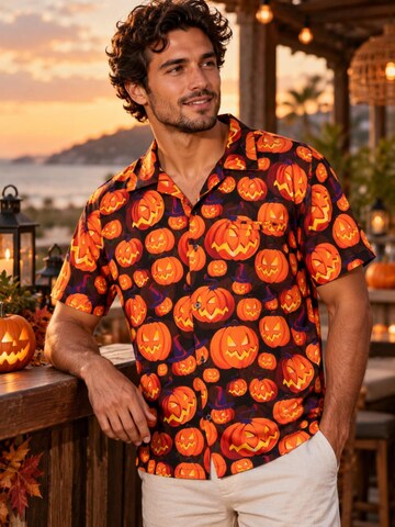 Maglietta 'Halloween Pumpkin Allover' di King Kameha in arancione