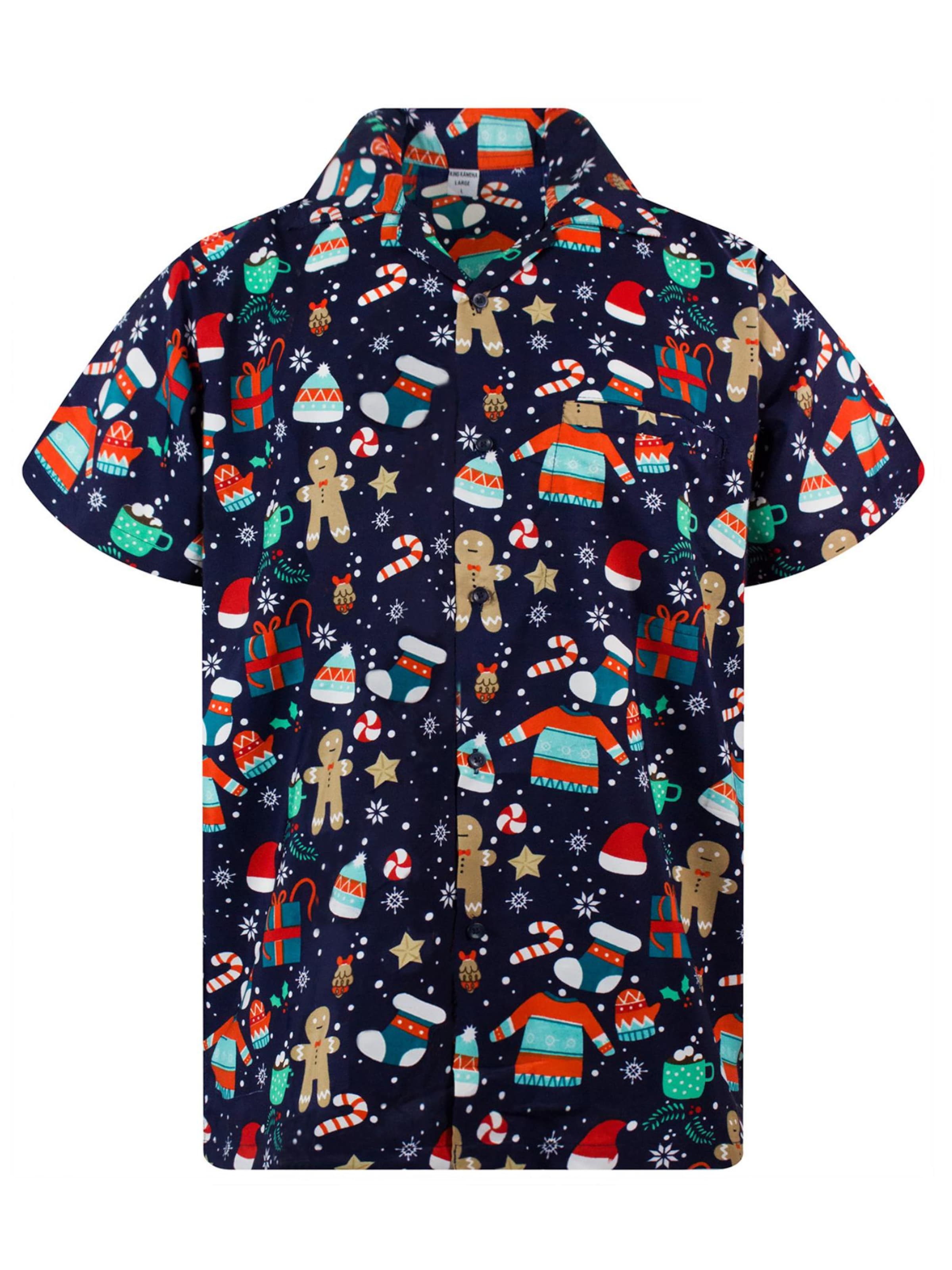 King Kameha Regular fit Button Up Shirt 'Christmas Gingerbread' in Blue: front